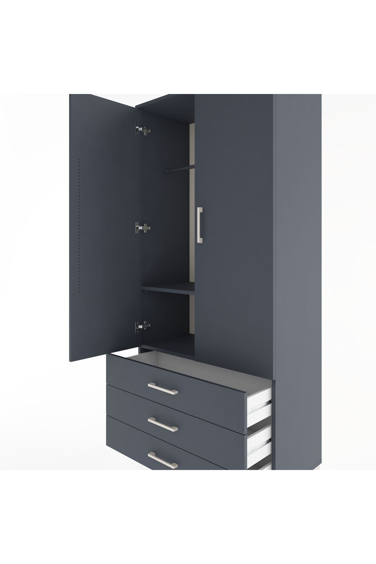 Hyperion Dolap 2 Raflı 3 Çekmeceli Tek Askılı 88x44x195 Antrasit-Antrasit