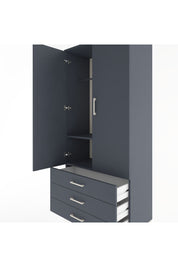 Hyperion Dolap 2 Raflı 3 Çekmeceli Tek Askılı 88x44x195 Antrasit-Antrasit