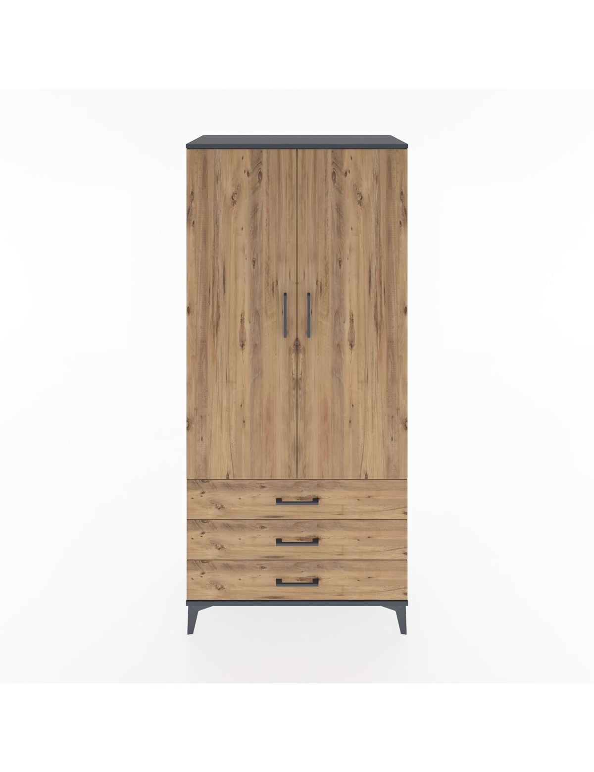 Hyperion Dolap 2 Raflı 3 Çekmeceli Tek Askılı 88x44x195 Antrasit-Çam