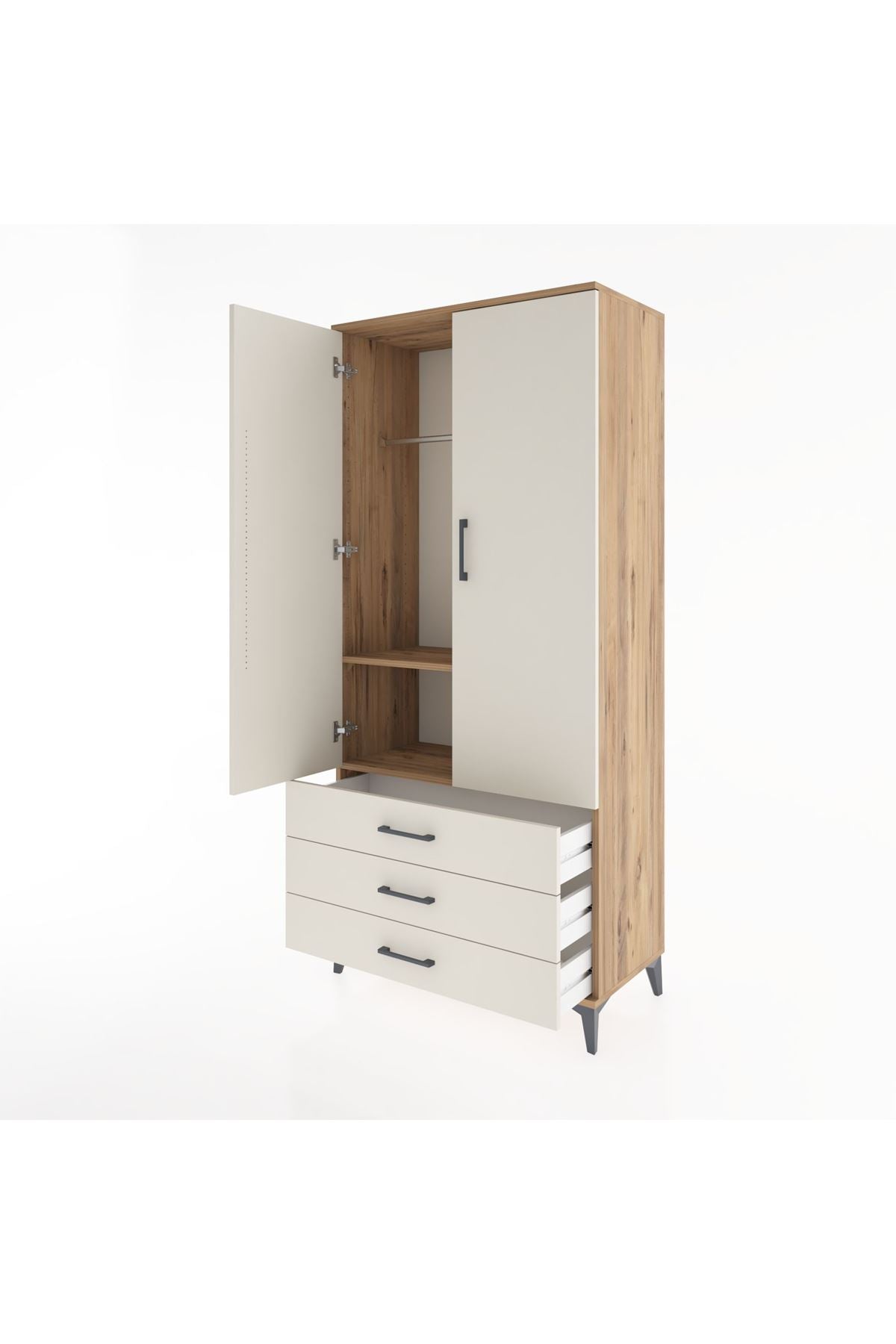 Hyperion Dolap 2 Raflı 3 Çekmeceli Tek Askılı 88x44x195 Çam-Aytaşı