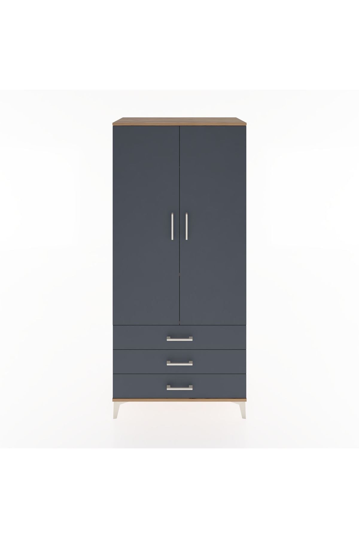 Hyperion Dolap 2 Raflı 3 Çekmeceli Tek Askılı 88x44x195 Çam-Antrasit