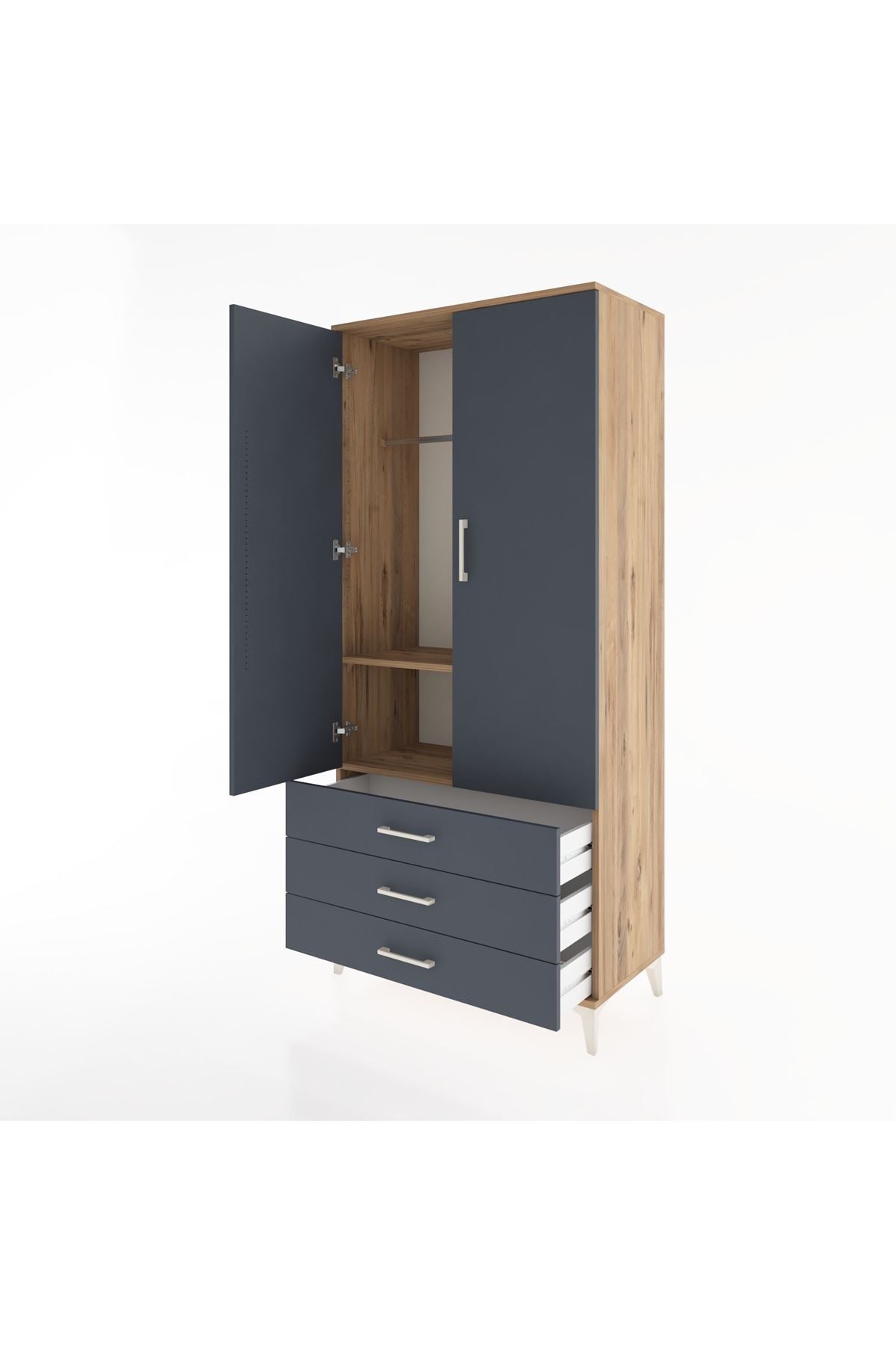 Hyperion Dolap 2 Raflı 3 Çekmeceli Tek Askılı 88x44x195 Çam-Antrasit