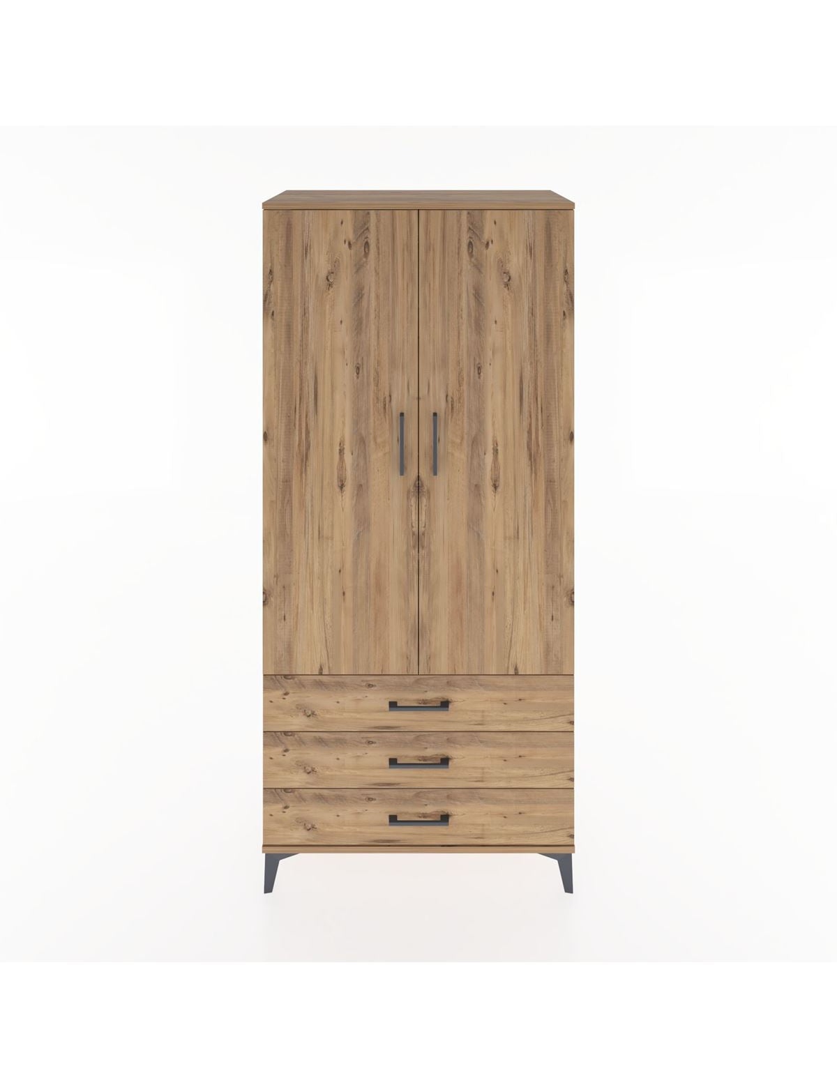 Hyperion Dolap 2 Raflı 3 Çekmeceli Tek Askılı 88x44x195 Çam-Çam