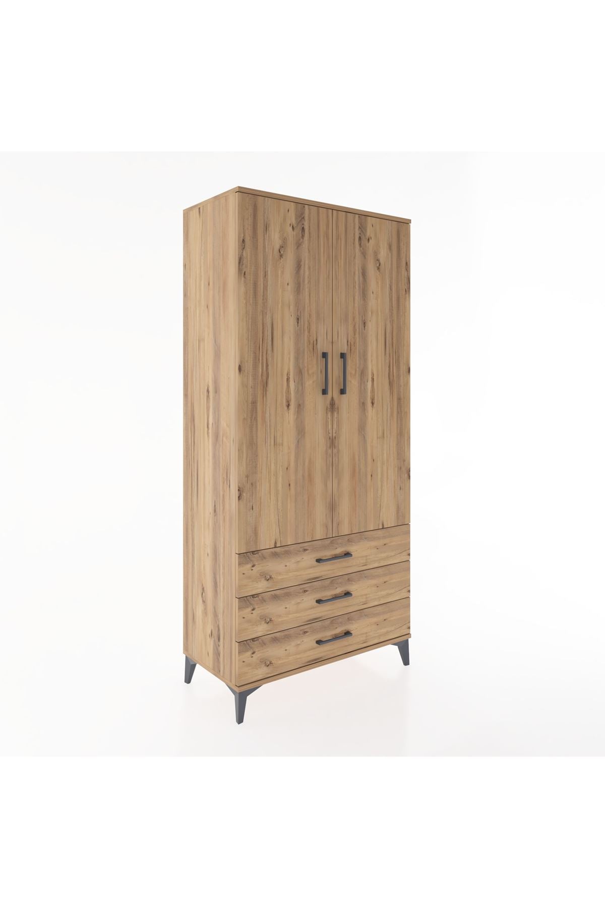 Hyperion Dolap 2 Raflı 3 Çekmeceli Tek Askılı 88x44x195 Çam-Çam