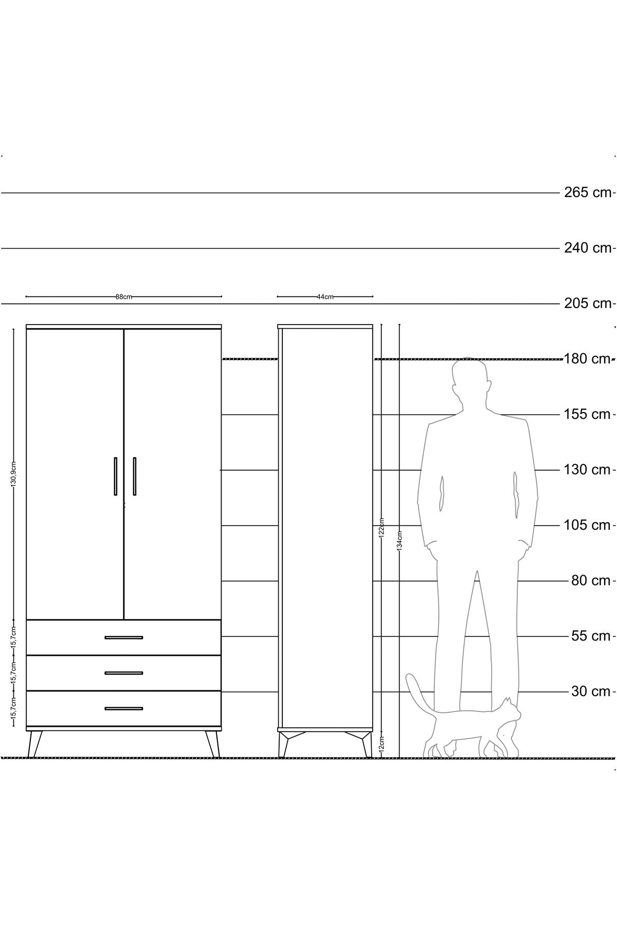 Hyperion Dolap 2 Raflı 3 Çekmeceli Tek Askılı 88x44x195 Çam-Aytaşı