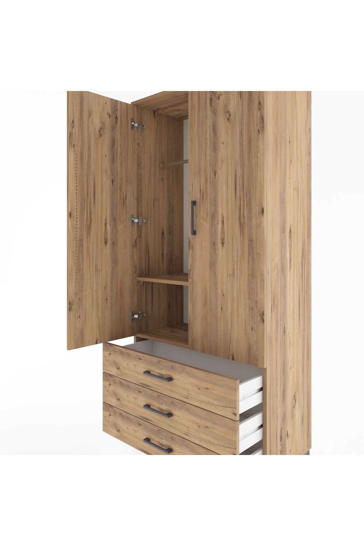 Hyperion Dolap 2 Raflı 3 Çekmeceli Tek Askılı 88x44x195 Çam-Çam