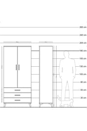 Hyperion Dolap 2 Raflı 3 Çekmeceli Tek Askılı 88x44x195 Çam-Çam