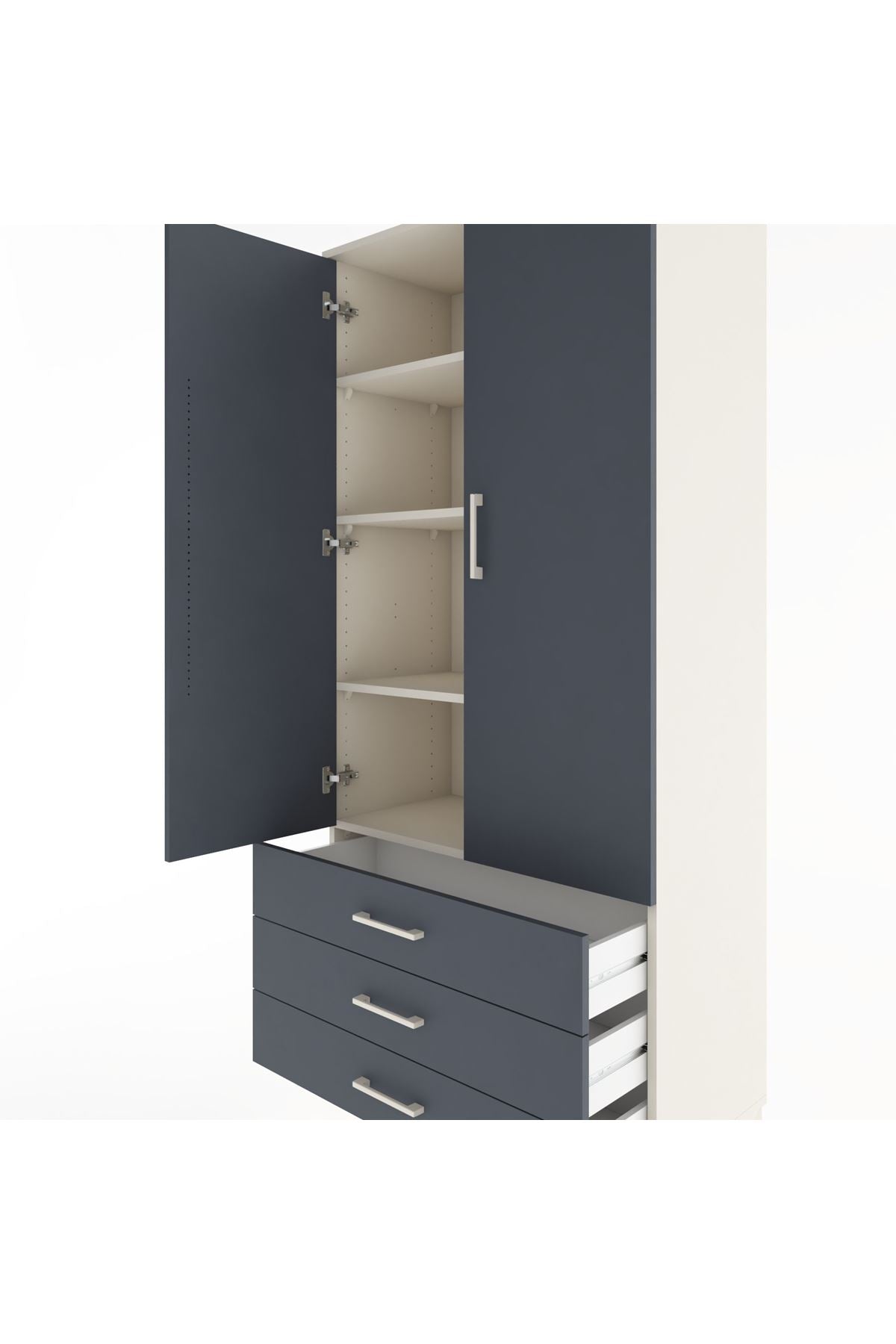 Hyperion Dolap 4 Raflı 3 Çekmeceli 2 Kapaklı 88x44x195 Aytaşı-Antrasit