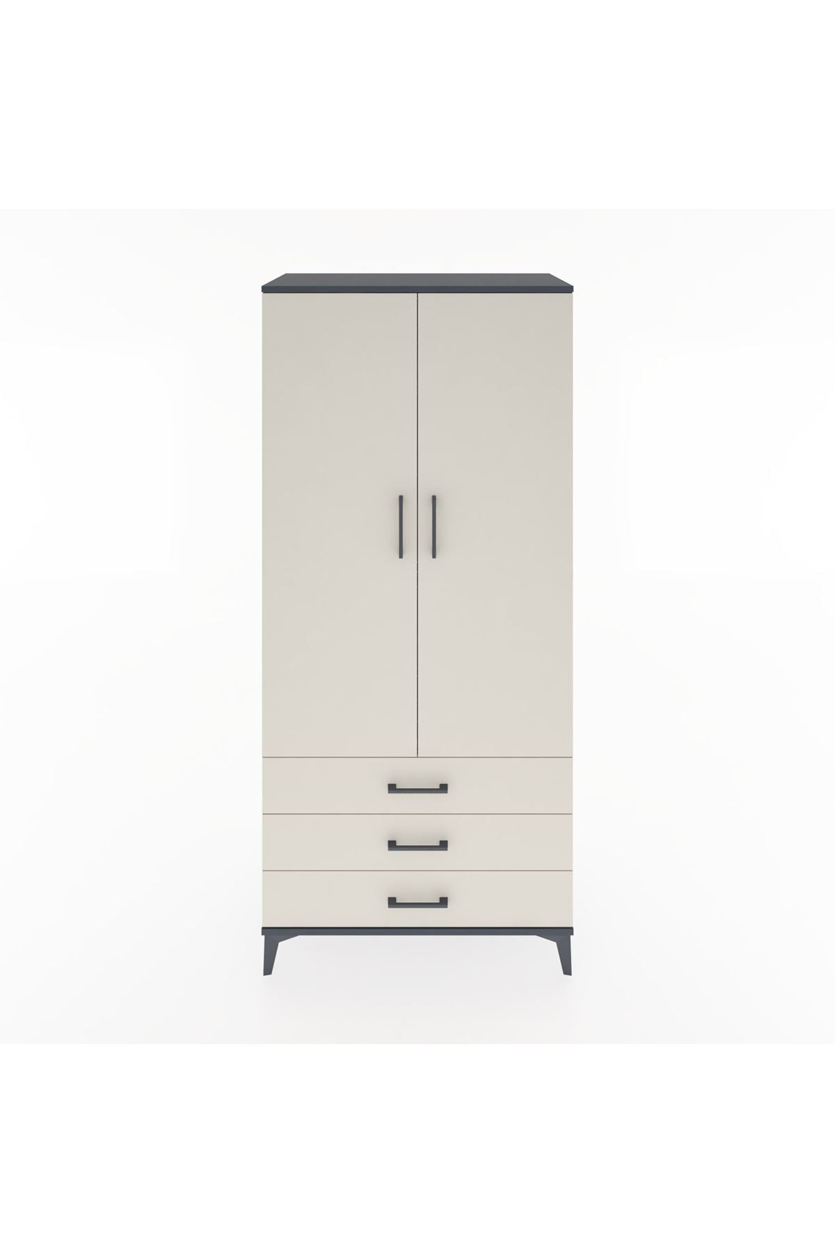 Hyperion Dolap 4 Raflı 3 Çekmeceli 2 Kapaklı 88x44x195 Antrasit-Aytaşı