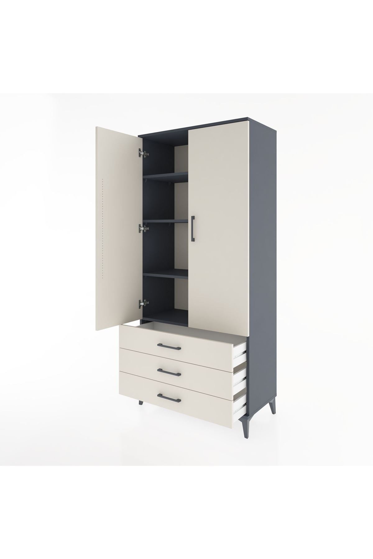 Hyperion Dolap 4 Raflı 3 Çekmeceli 2 Kapaklı 88x44x195 Antrasit-Aytaşı