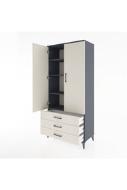 Hyperion Dolap 4 Raflı 3 Çekmeceli 2 Kapaklı 88x44x195 Antrasit-Aytaşı