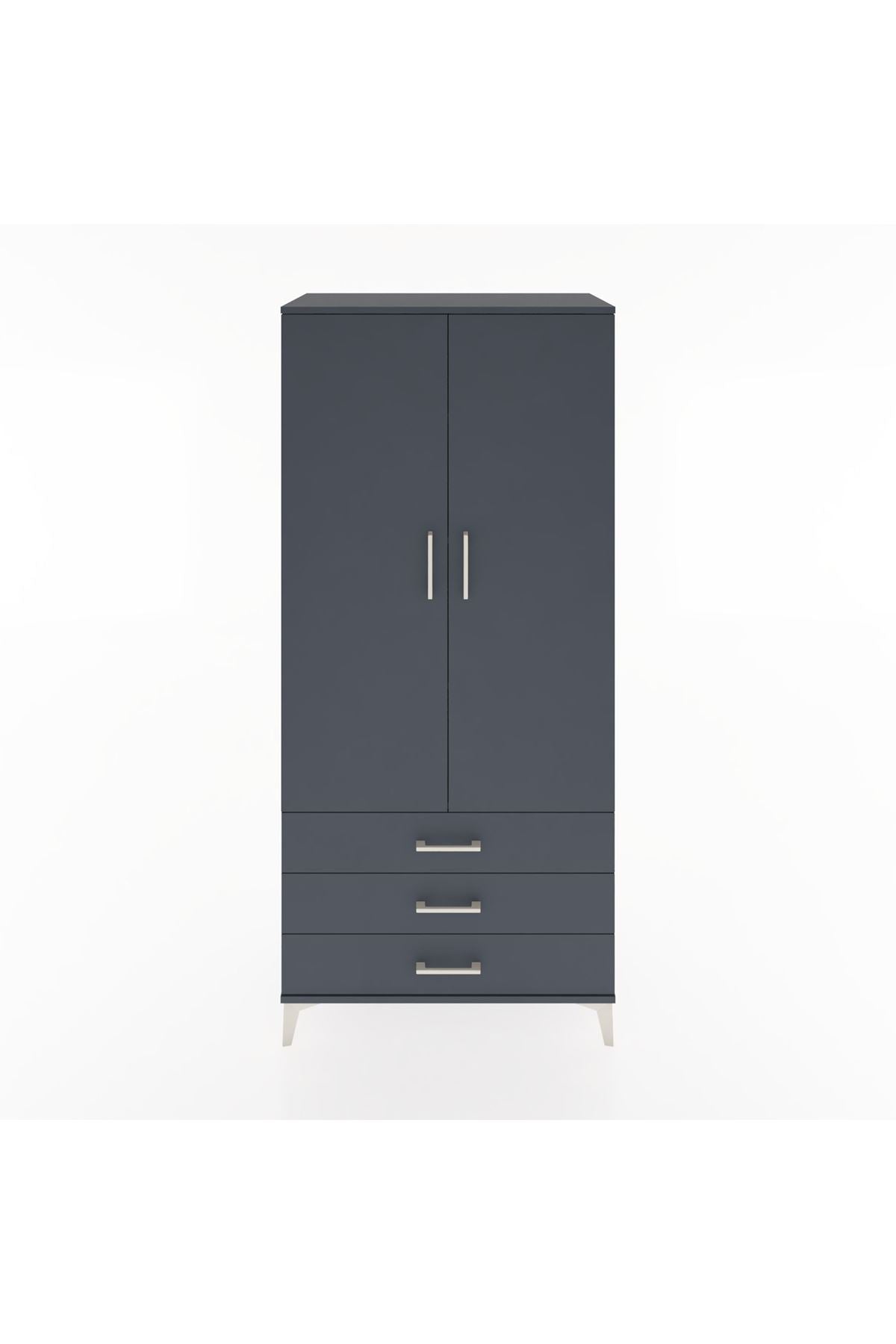 Hyperion Dolap 4 Raflı 3 Çekmeceli 2 Kapaklı 88x44x195 Antrasit-Antrasit