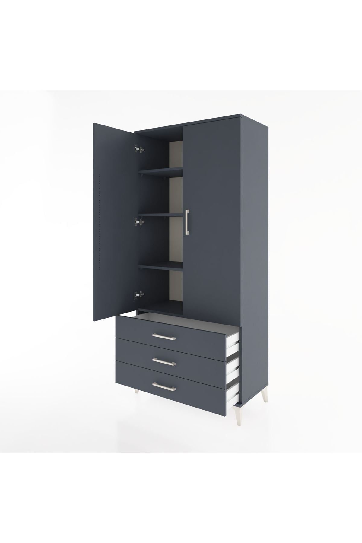 Hyperion Dolap 4 Raflı 3 Çekmeceli 2 Kapaklı 88x44x195 Antrasit-Antrasit