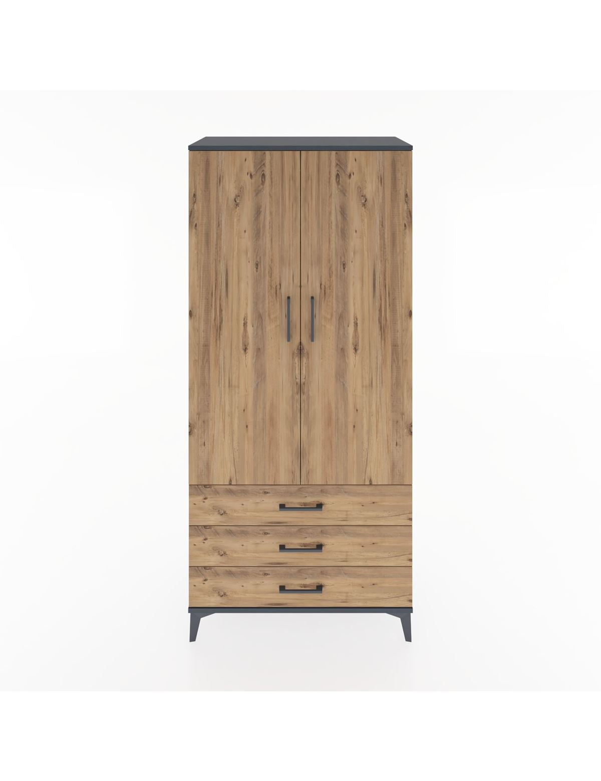 Hyperion Dolap 4 Raflı 3 Çekmeceli 2 Kapaklı 88x44x195 Antrasit-Çam