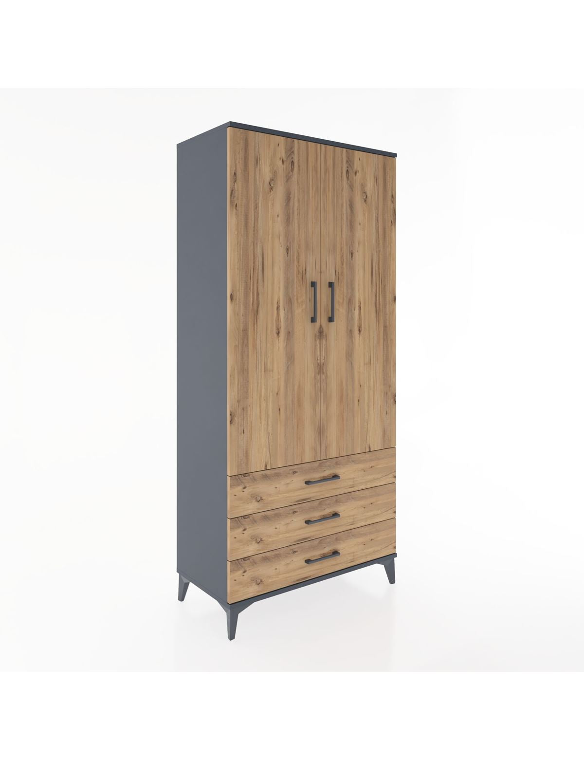 Hyperion Dolap 4 Raflı 3 Çekmeceli 2 Kapaklı 88x44x195 Antrasit-Çam