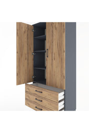 Hyperion Dolap 4 Raflı 3 Çekmeceli 2 Kapaklı 88x44x195 Antrasit-Çam