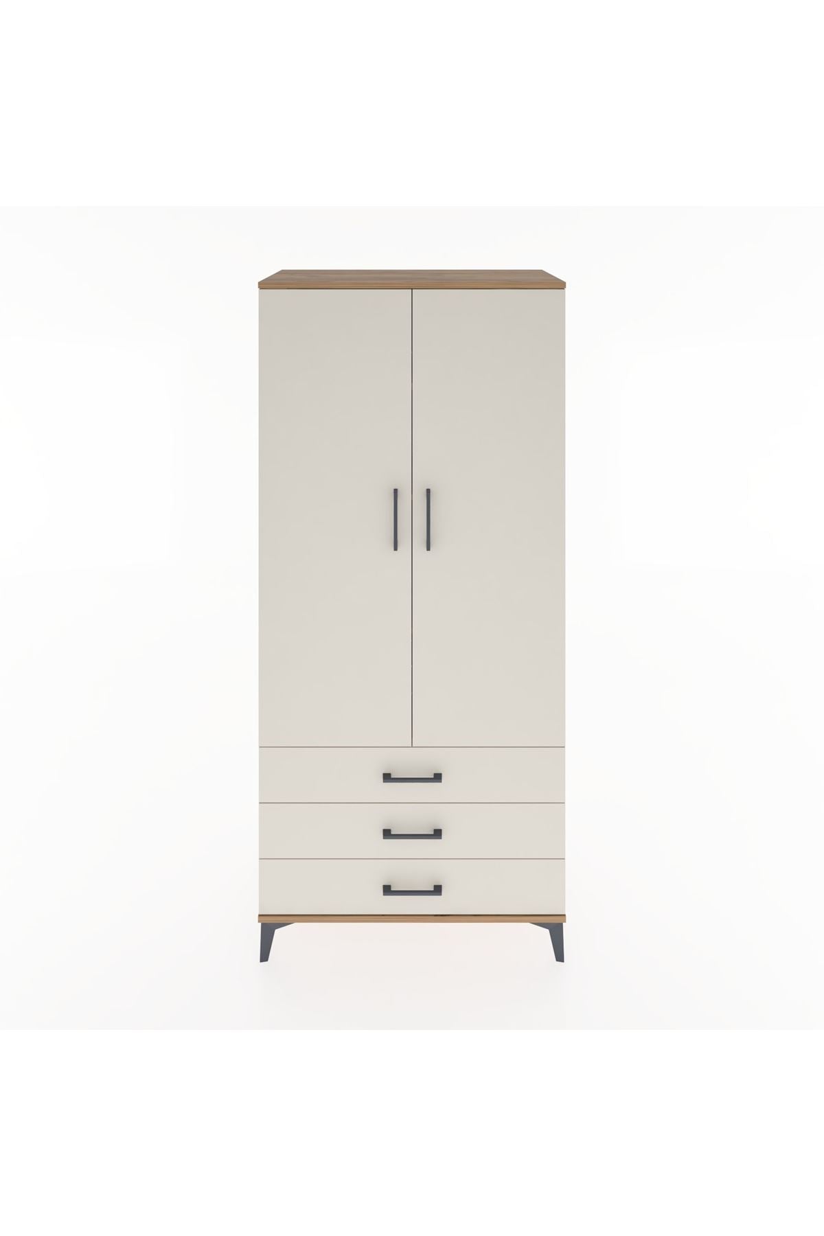 Hyperion Dolap 4 Raflı 3 Çekmeceli 2 Kapaklı 88x44x195 Çam-Aytaşı