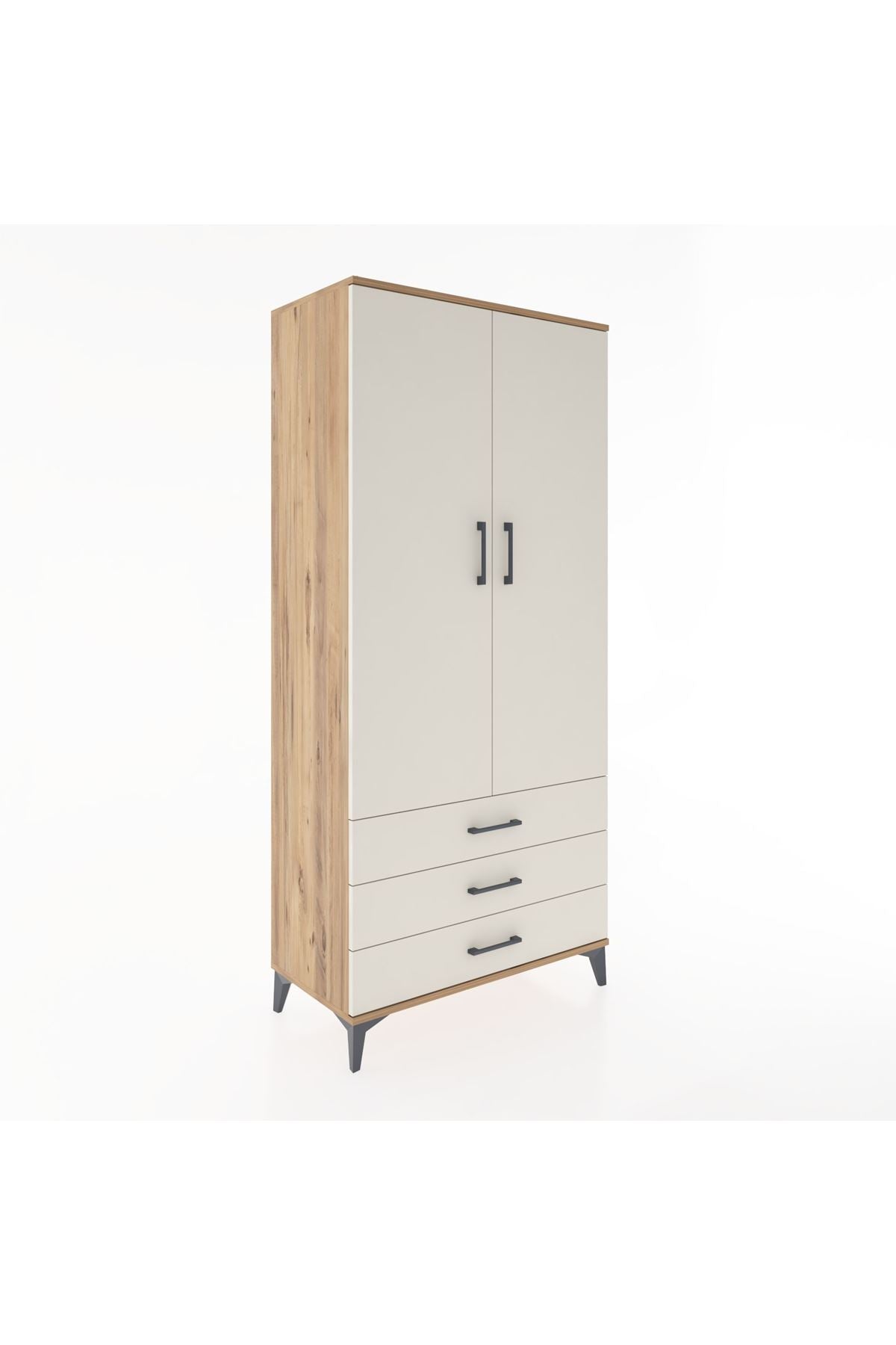 Hyperion Dolap 4 Raflı 3 Çekmeceli 2 Kapaklı 88x44x195 Çam-Aytaşı