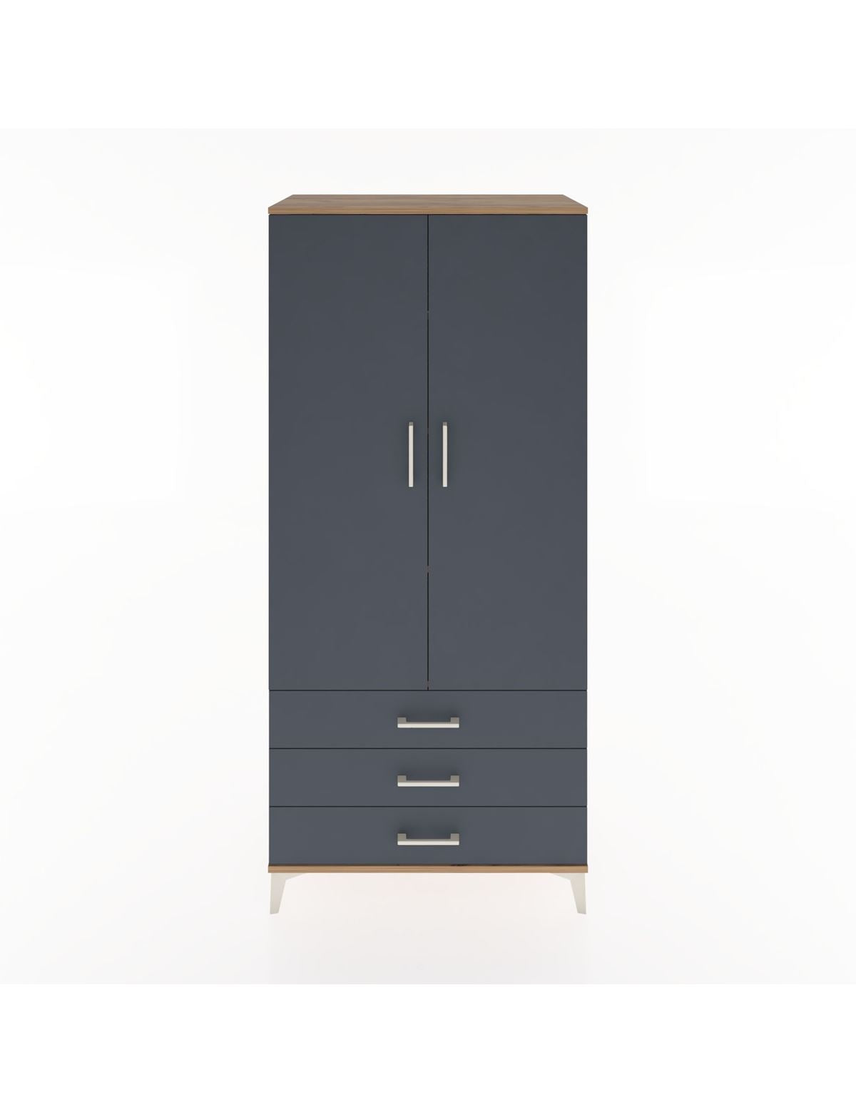 Hyperion Dolap 4 Raflı 3 Çekmeceli 2 Kapaklı 88x44x195 Çam-Antrasit