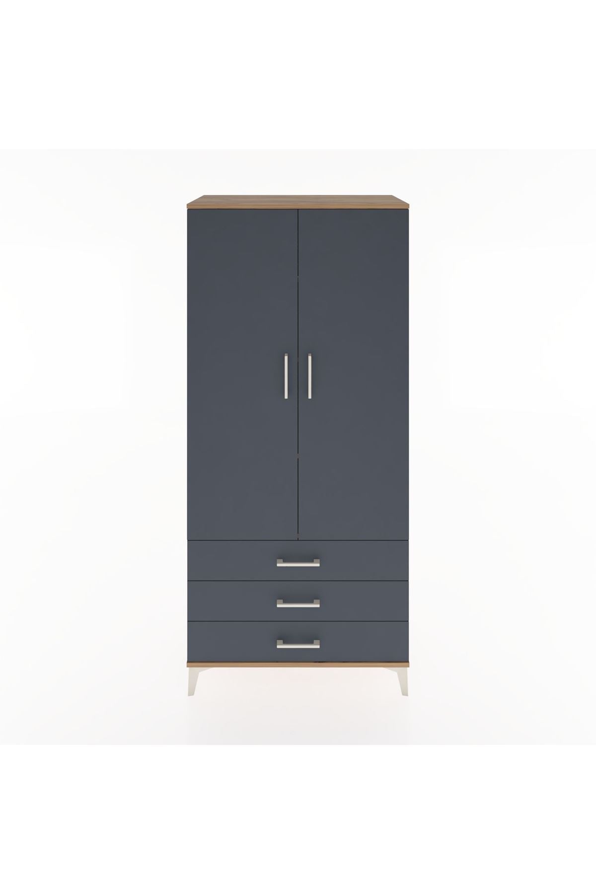 Hyperion Dolap 4 Raflı 3 Çekmeceli 2 Kapaklı 88x44x195 Çam-Antrasit