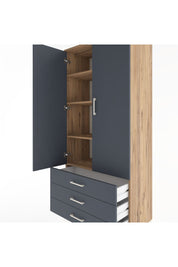 Hyperion Dolap 4 Raflı 3 Çekmeceli 2 Kapaklı 88x44x195 Çam-Antrasit