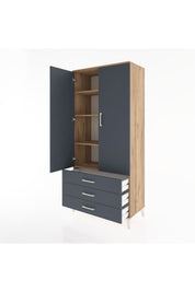 Hyperion Dolap 4 Raflı 3 Çekmeceli 2 Kapaklı 88x44x195 Çam-Antrasit