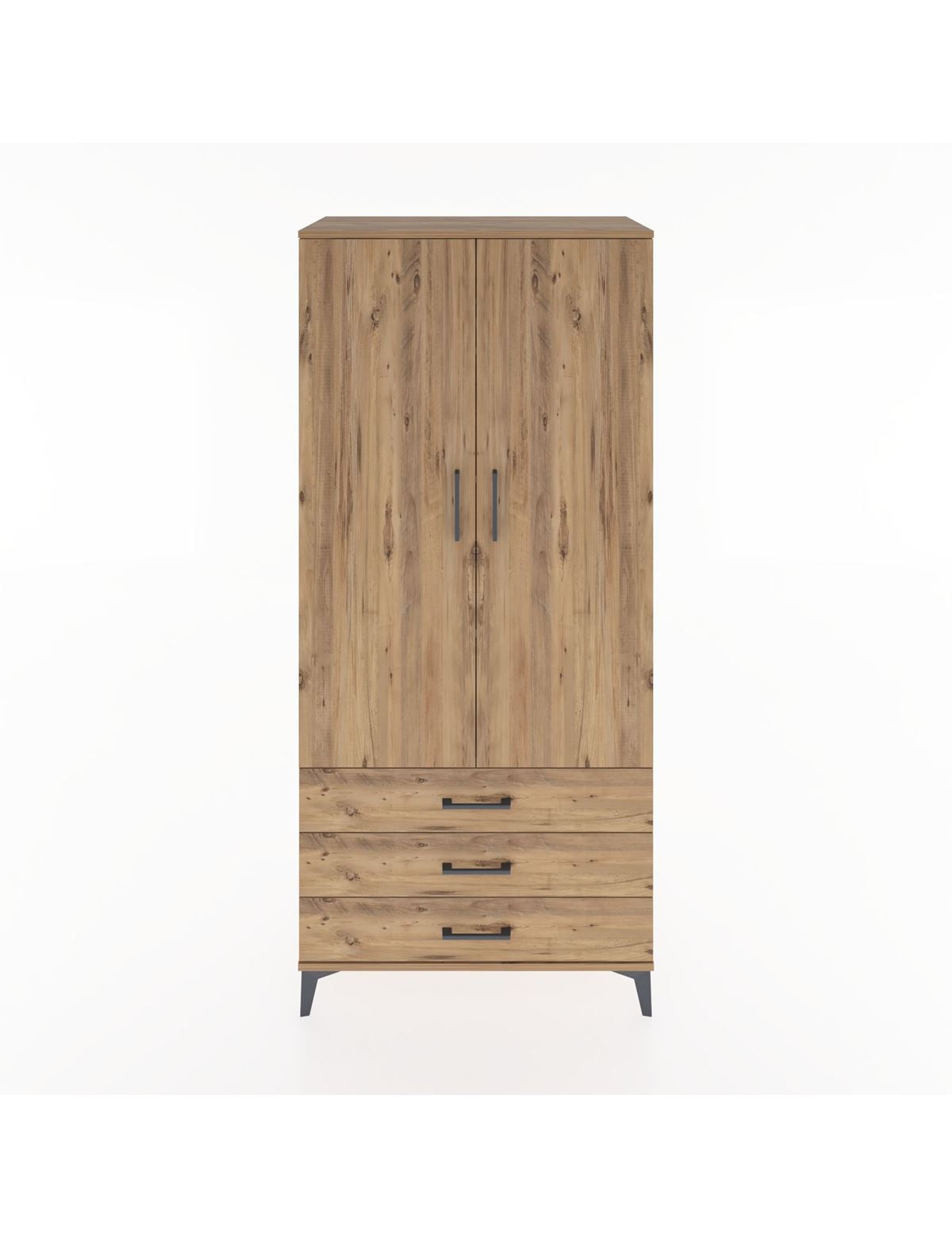 Hyperion Dolap 4 Raflı 3 Çekmeceli 2 Kapaklı 88x44x195 Çam-Çam