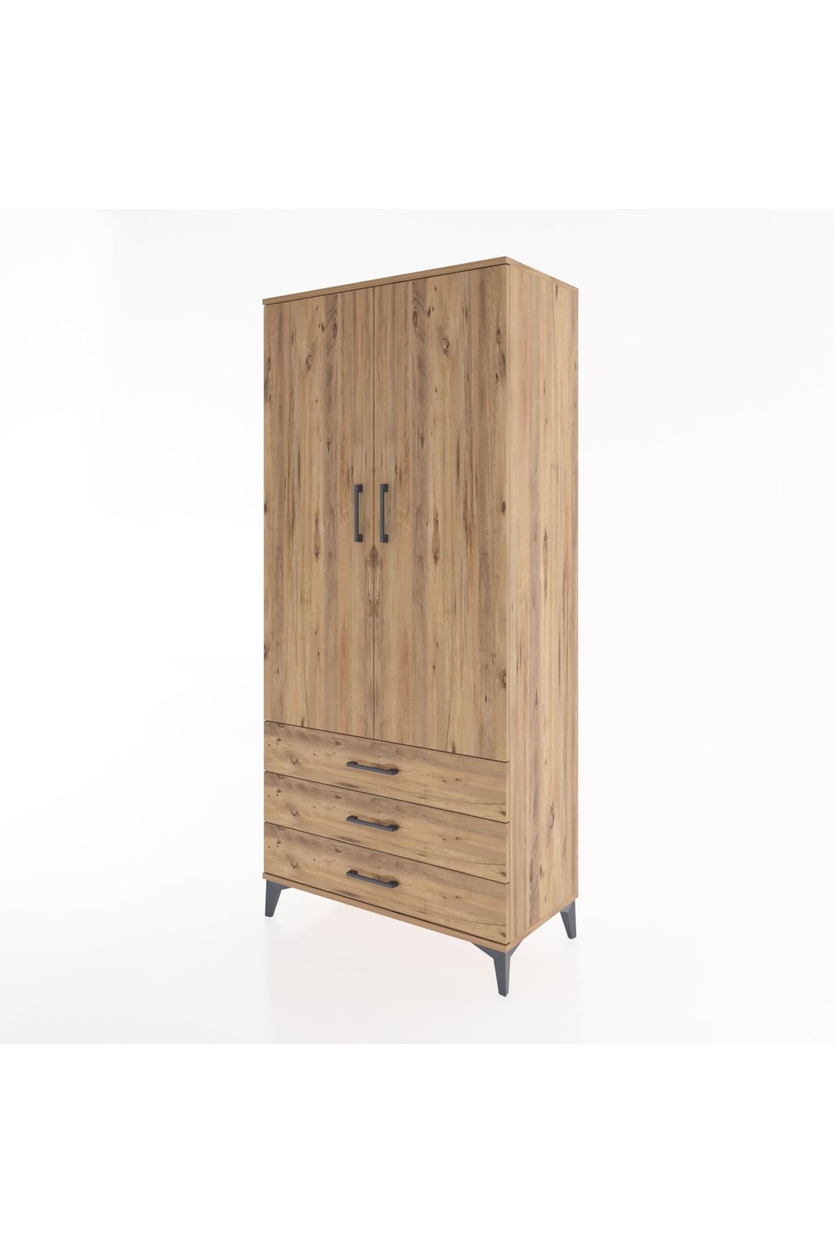 Hyperion Dolap 4 Raflı 3 Çekmeceli 2 Kapaklı 88x44x195 Çam-Çam