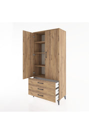Hyperion Dolap 4 Raflı 3 Çekmeceli 2 Kapaklı 88x44x195 Çam-Çam