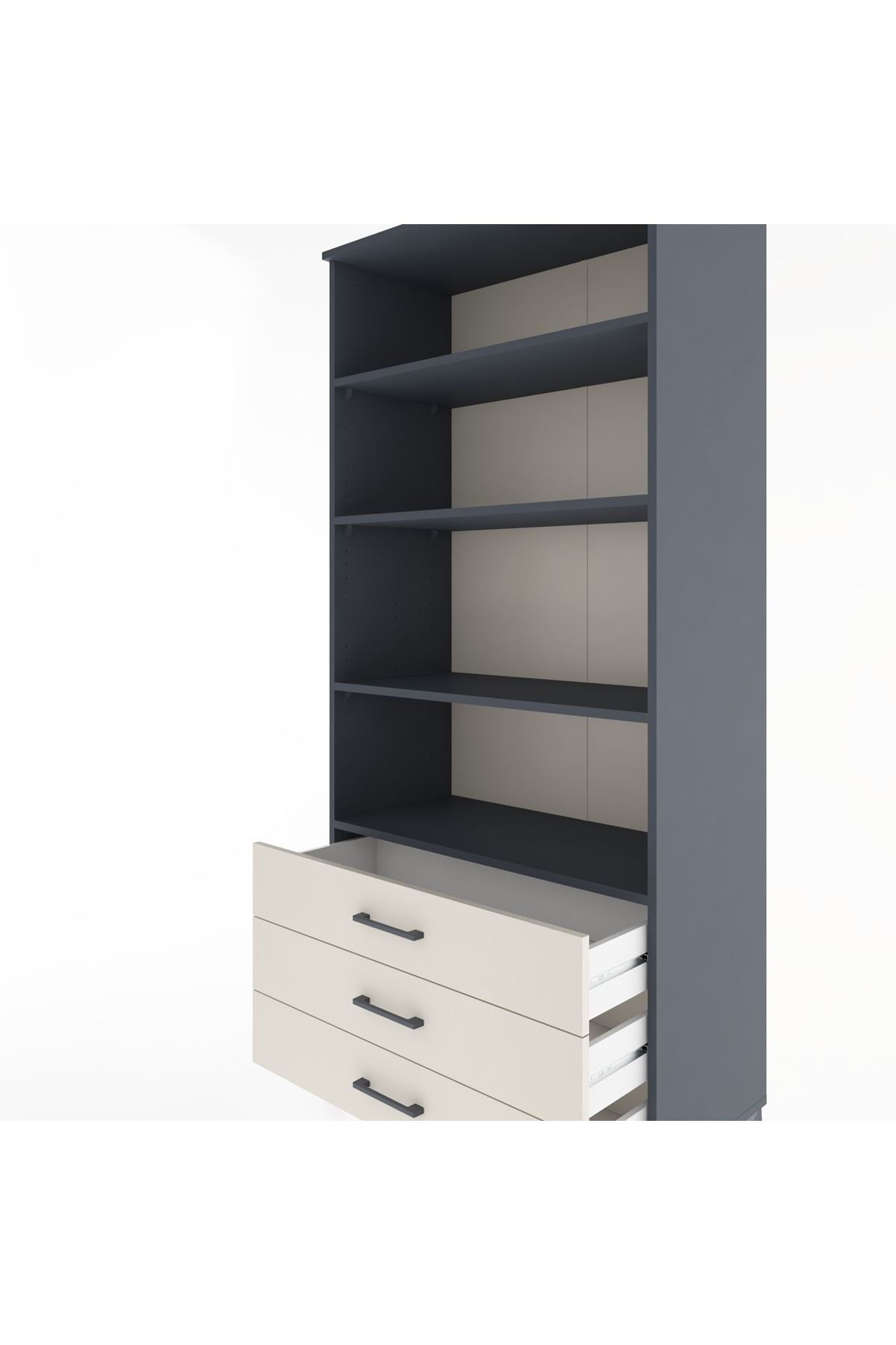 Hyperion Dolap 4 Raflı 3 Çekmeceli 88x44x195 Antrasit-Aytaşı