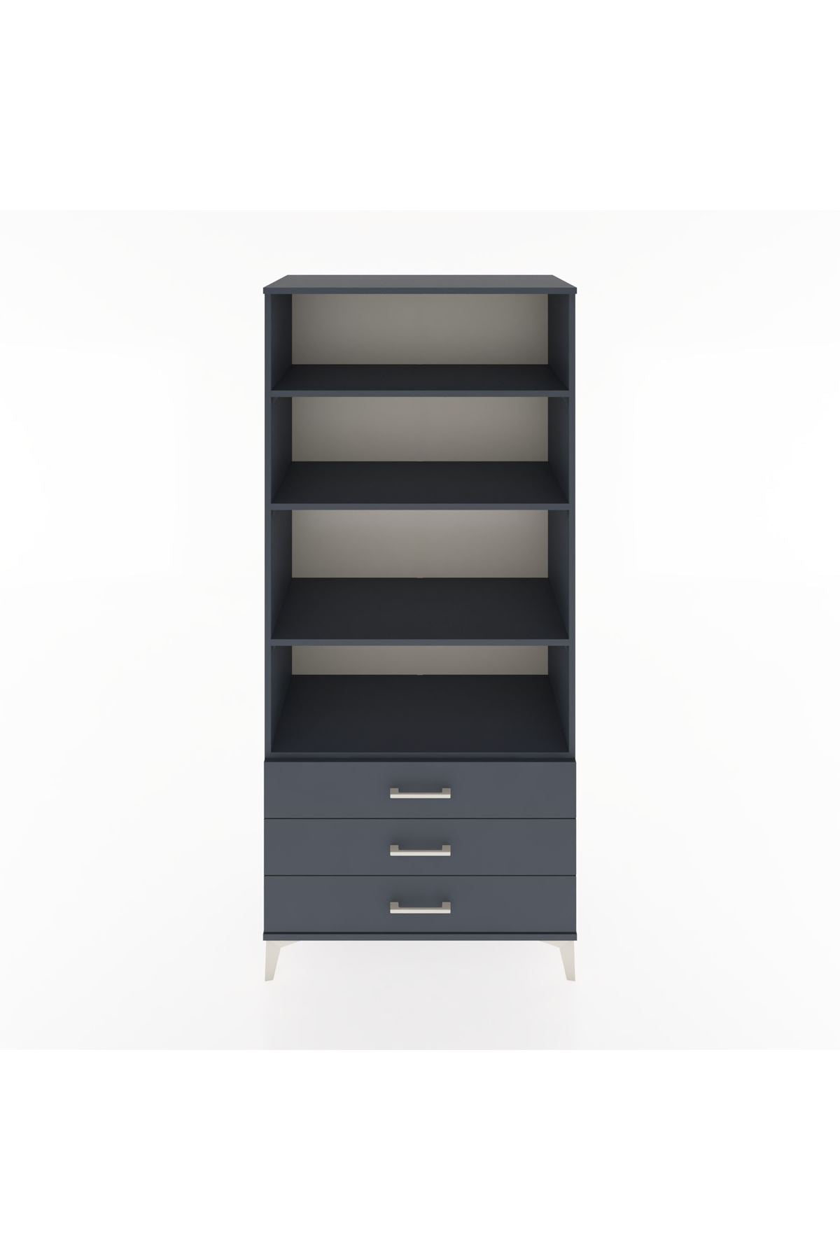 Hyperion Dolap 4 Raflı 3 Çekmeceli 88x44x195 Antrasit-Antrasit