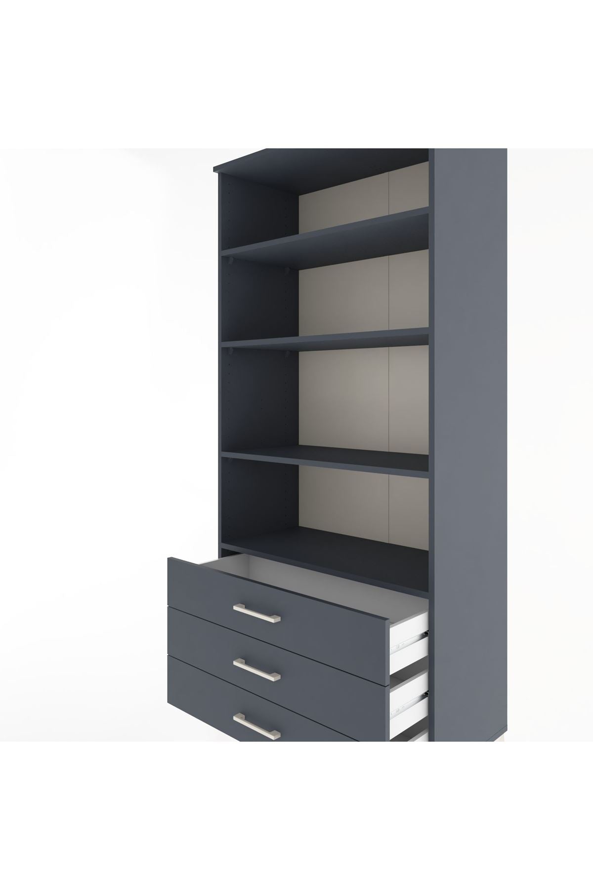 Hyperion Dolap 4 Raflı 3 Çekmeceli 88x44x195 Antrasit-Antrasit