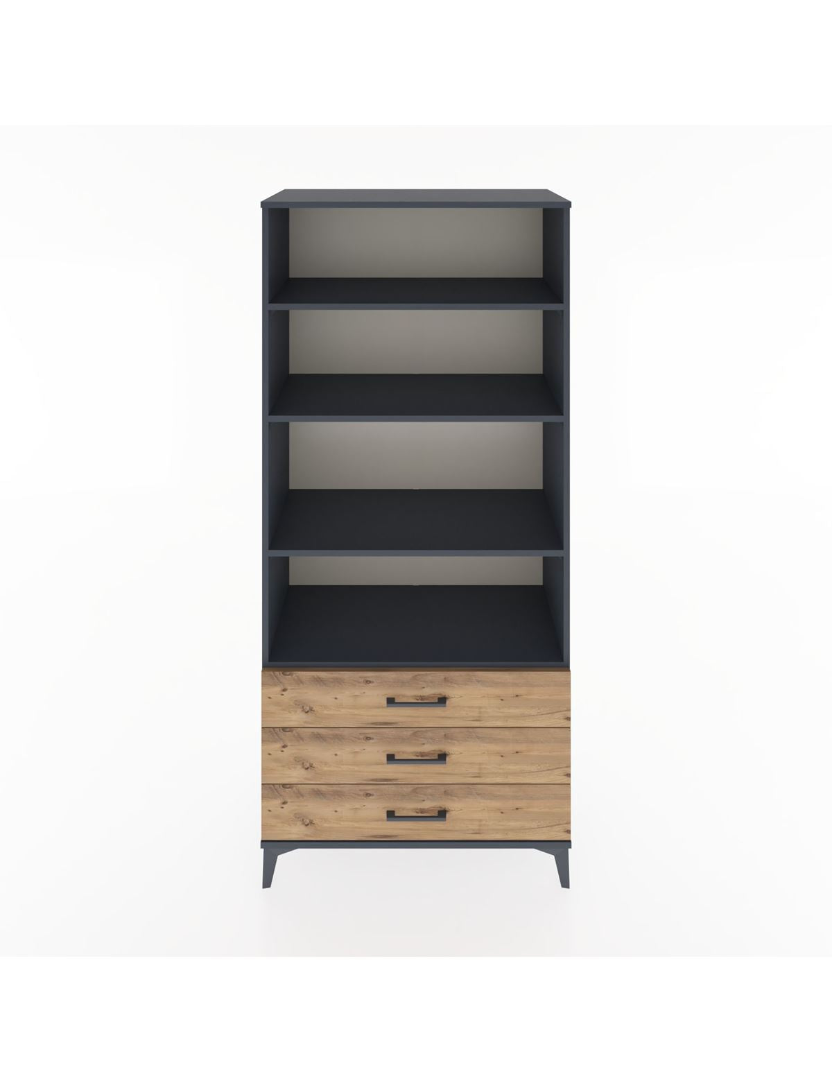 Hyperion Dolap 4 Raflı 3 Çekmeceli 88x44x195 Antrasit-Çam