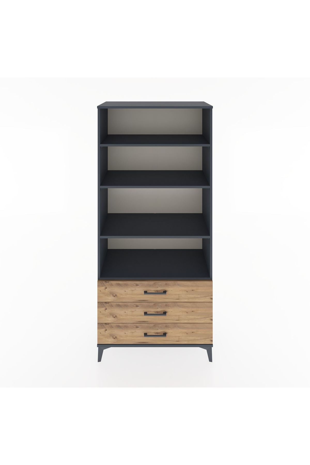 Hyperion Dolap 4 Raflı 3 Çekmeceli 88x44x195 Antrasit-Çam