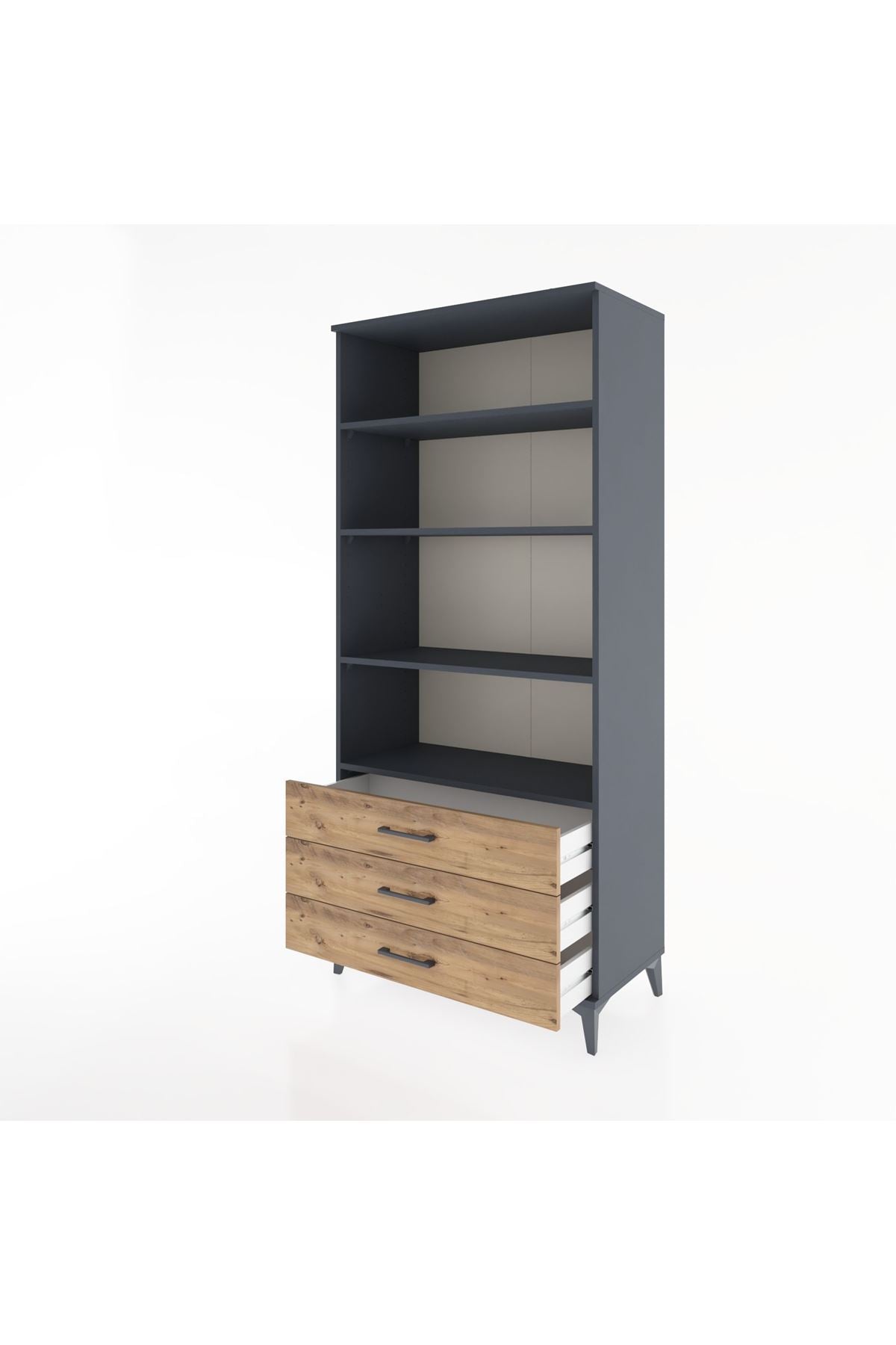 Hyperion Dolap 4 Raflı 3 Çekmeceli 88x44x195 Antrasit-Çam