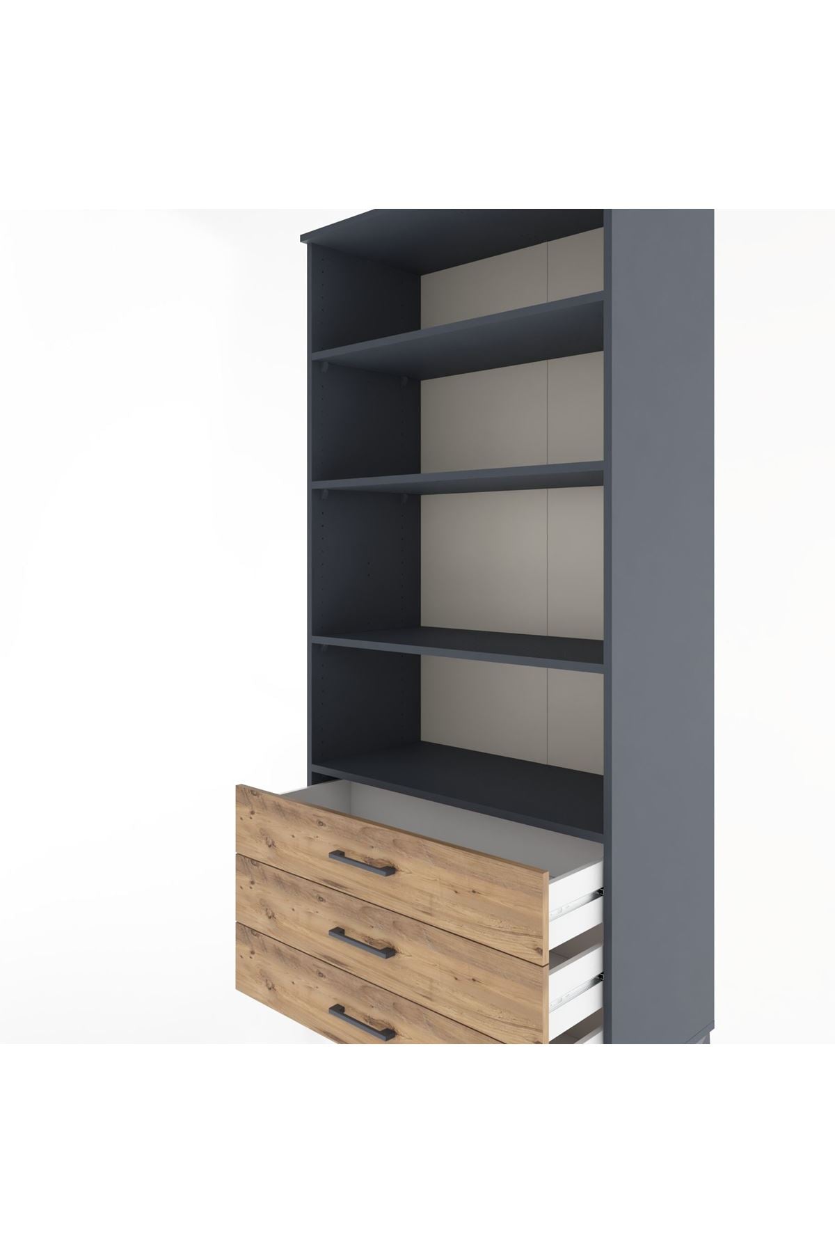 Hyperion Dolap 4 Raflı 3 Çekmeceli 88x44x195 Antrasit-Çam