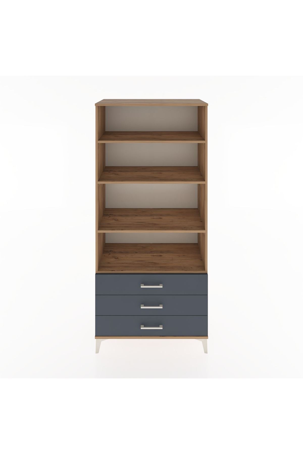 Hyperion Dolap 4 Raflı 3 Çekmeceli 88x44x195 Çam-Antrasit