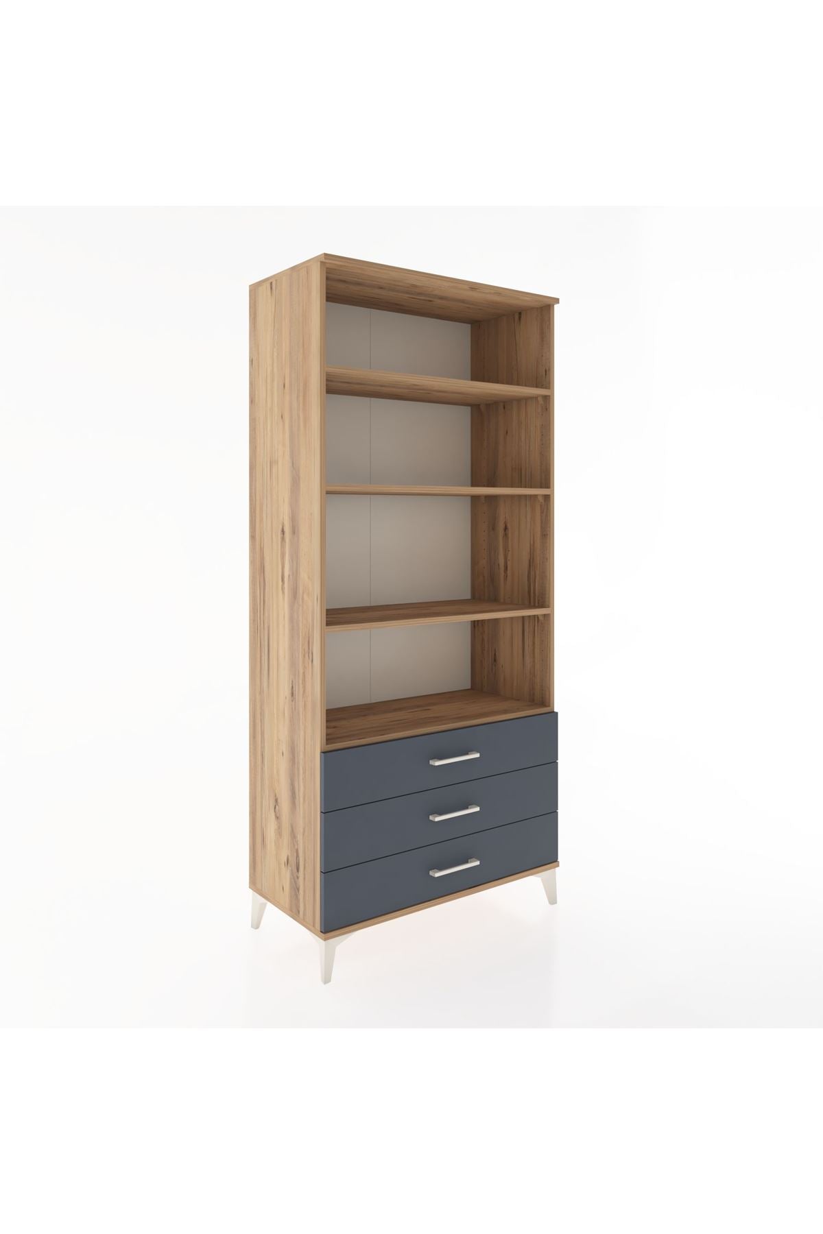 Hyperion Dolap 4 Raflı 3 Çekmeceli 88x44x195 Çam-Antrasit