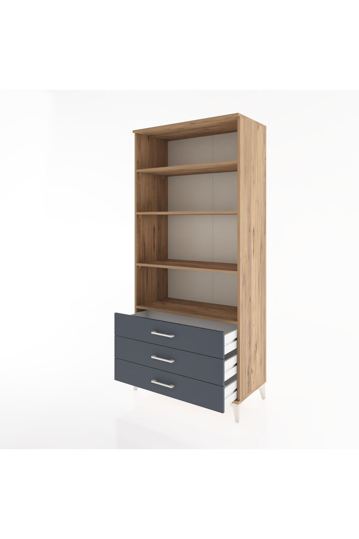 Hyperion Dolap 4 Raflı 3 Çekmeceli 88x44x195 Çam-Antrasit