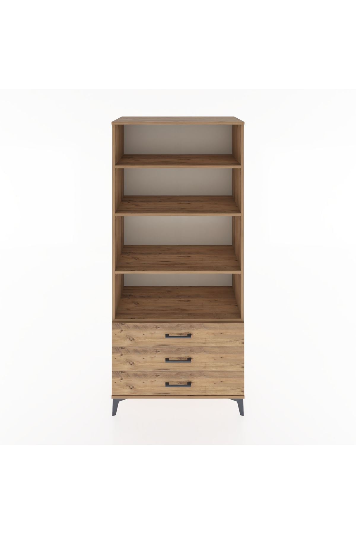 Hyperion Dolap 4 Raflı 3 Çekmeceli 88x44x195 Çam-Çam