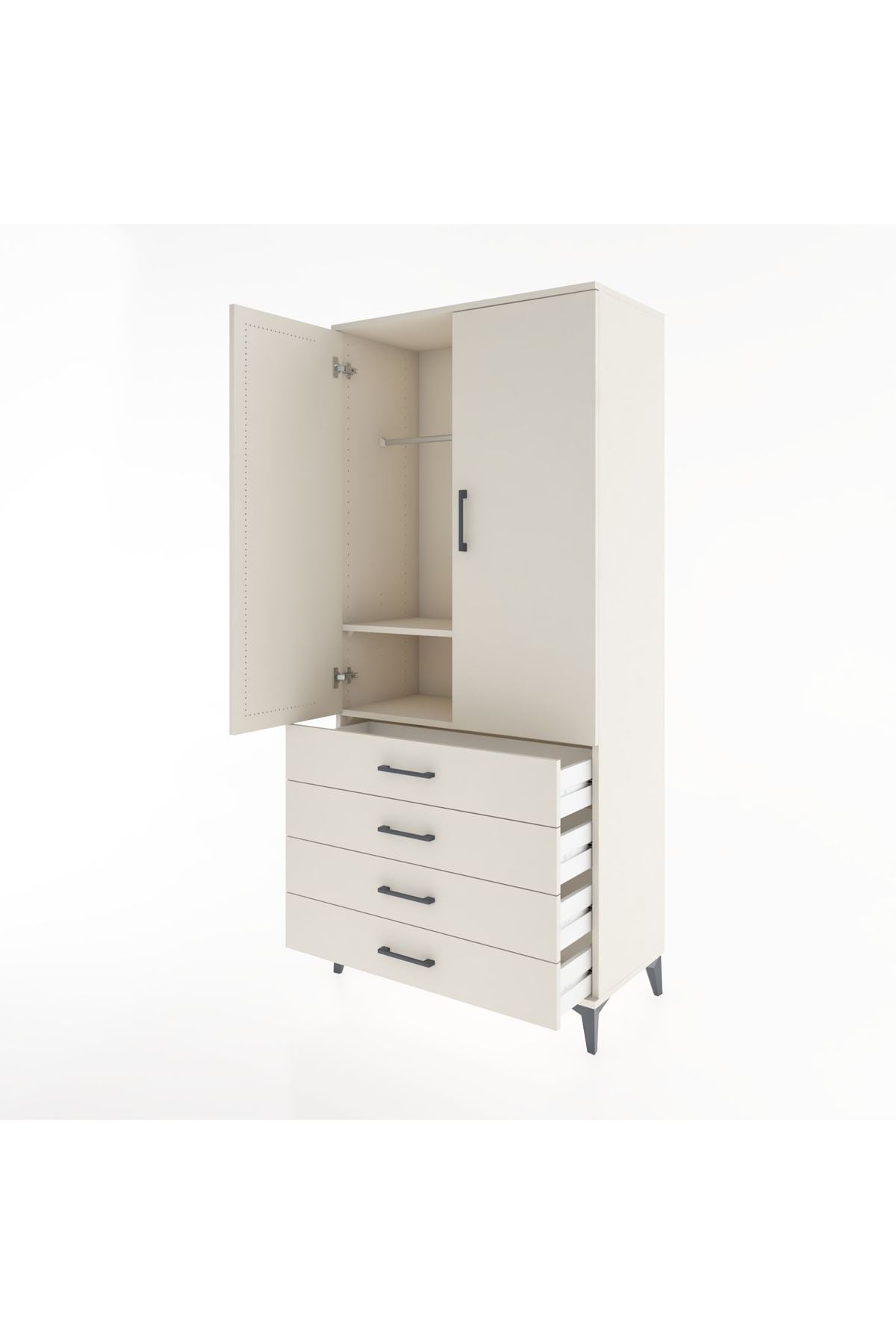 Hyperion Dolap 2 Raflı 4 Çekmeceli Tek Askılı 88x44x195 Aytaşı-Aytaşı