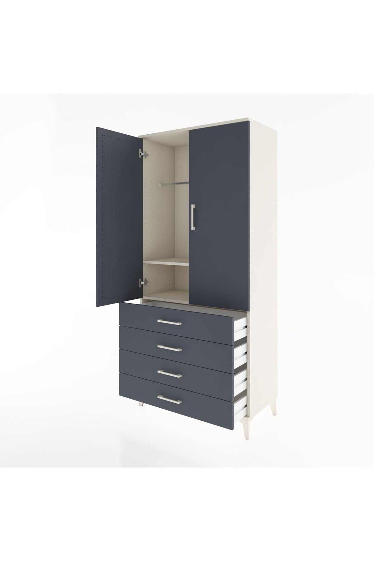 Hyperion Dolap 2 Raflı 4 Çekmeceli Tek Askılı 88x44x195 Aytaşı-Antrasit