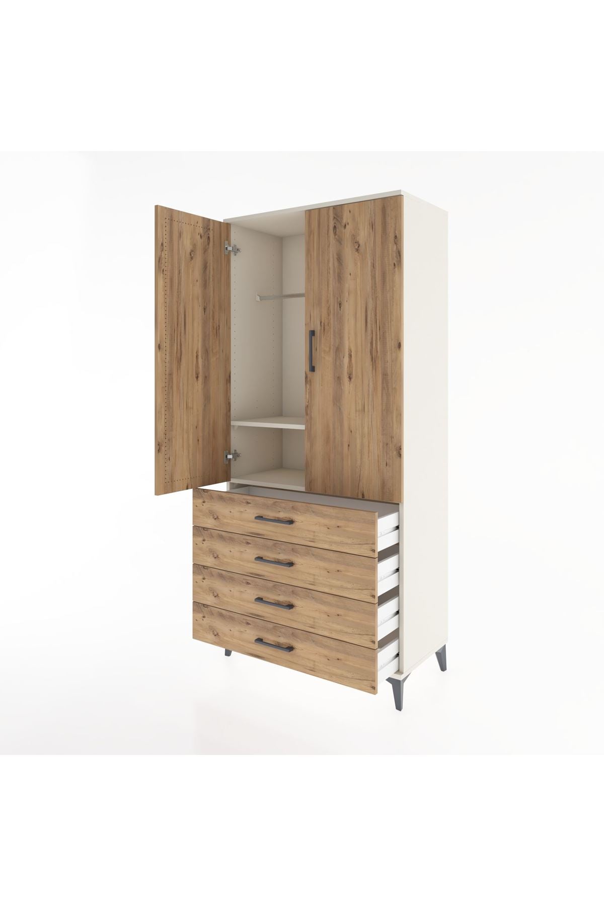 Hyperion Dolap 2 Raflı 4 Çekmeceli Tek Askılı 88x44x195 Aytaşı-Çam