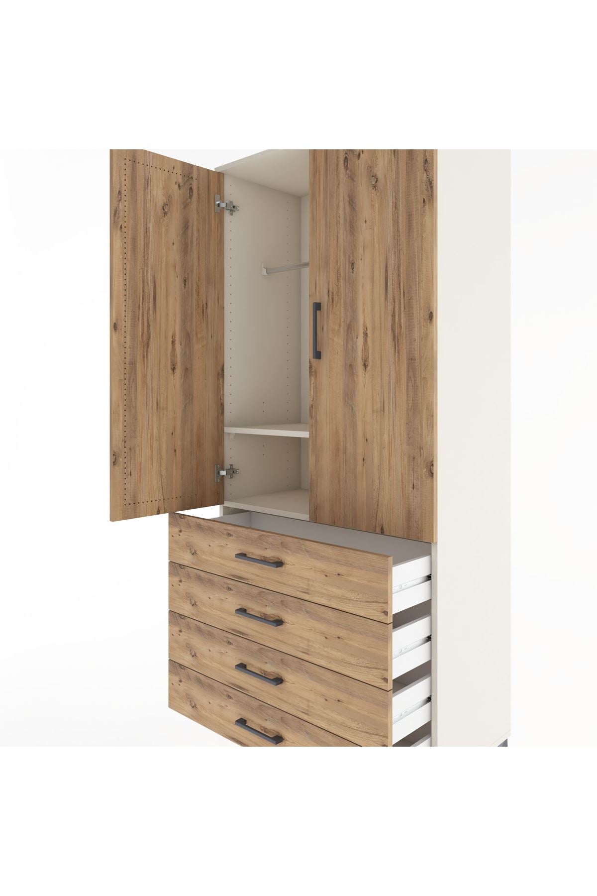 Hyperion Dolap 2 Raflı 4 Çekmeceli Tek Askılı 88x44x195 Aytaşı-Çam