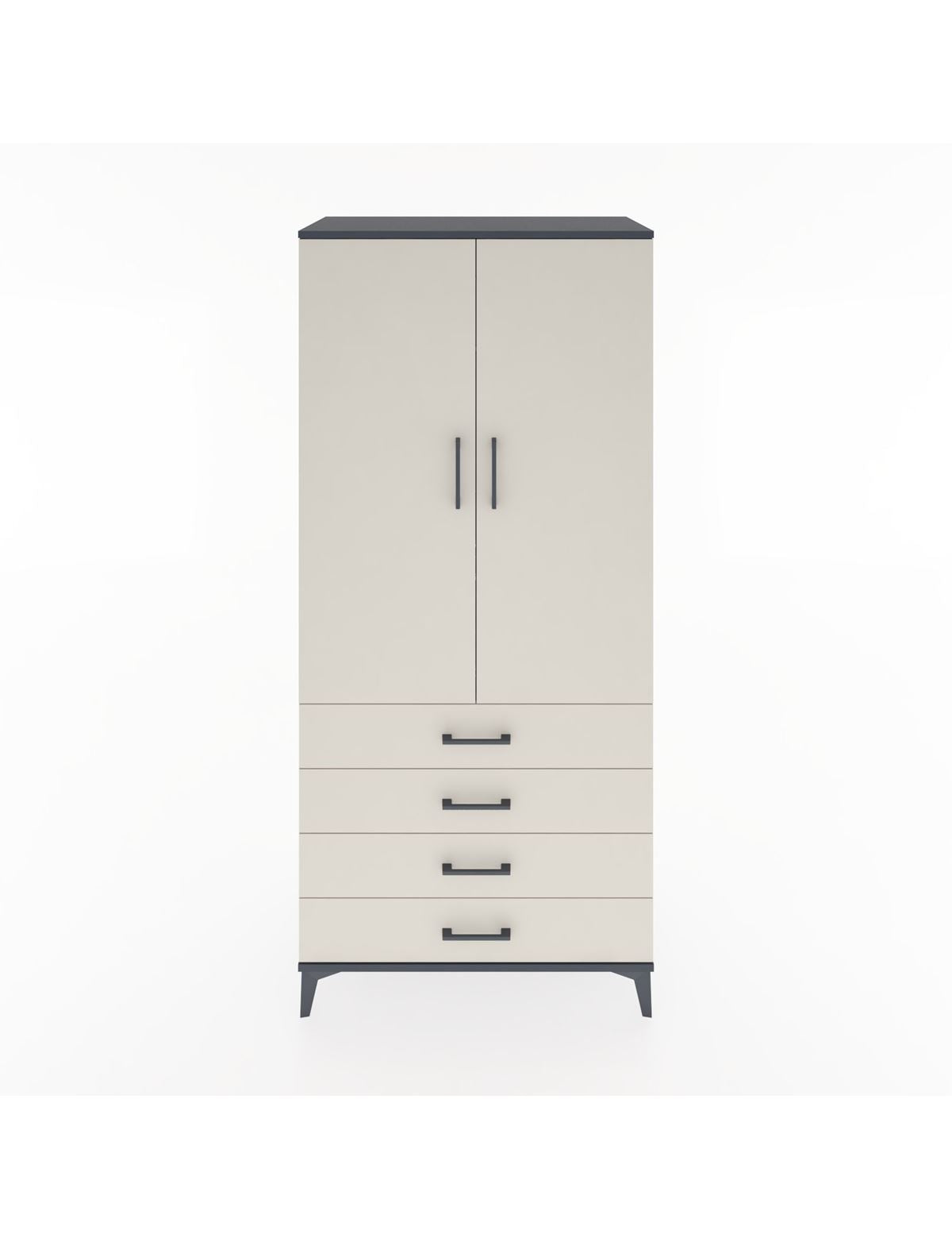 Hyperion Dolap 2 Raflı 4 Çekmeceli Tek Askılı 88x44x195 Antrasit-Aytaşı