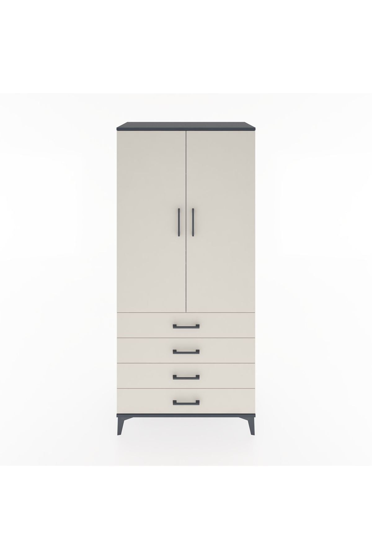 Hyperion Dolap 2 Raflı 4 Çekmeceli Tek Askılı 88x44x195 Antrasit-Aytaşı