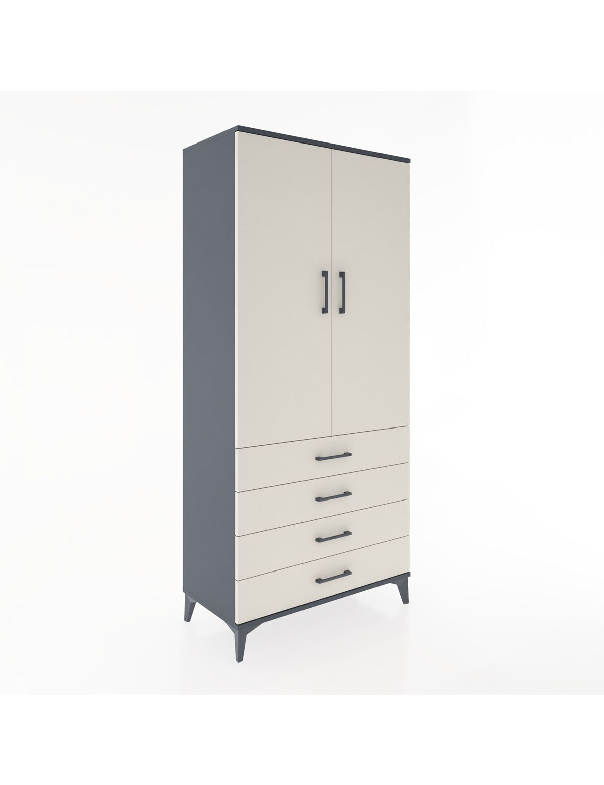 Hyperion Dolap 2 Raflı 4 Çekmeceli Tek Askılı 88x44x195 Antrasit-Aytaşı