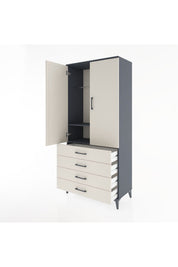 Hyperion Dolap 2 Raflı 4 Çekmeceli Tek Askılı 88x44x195 Antrasit-Aytaşı