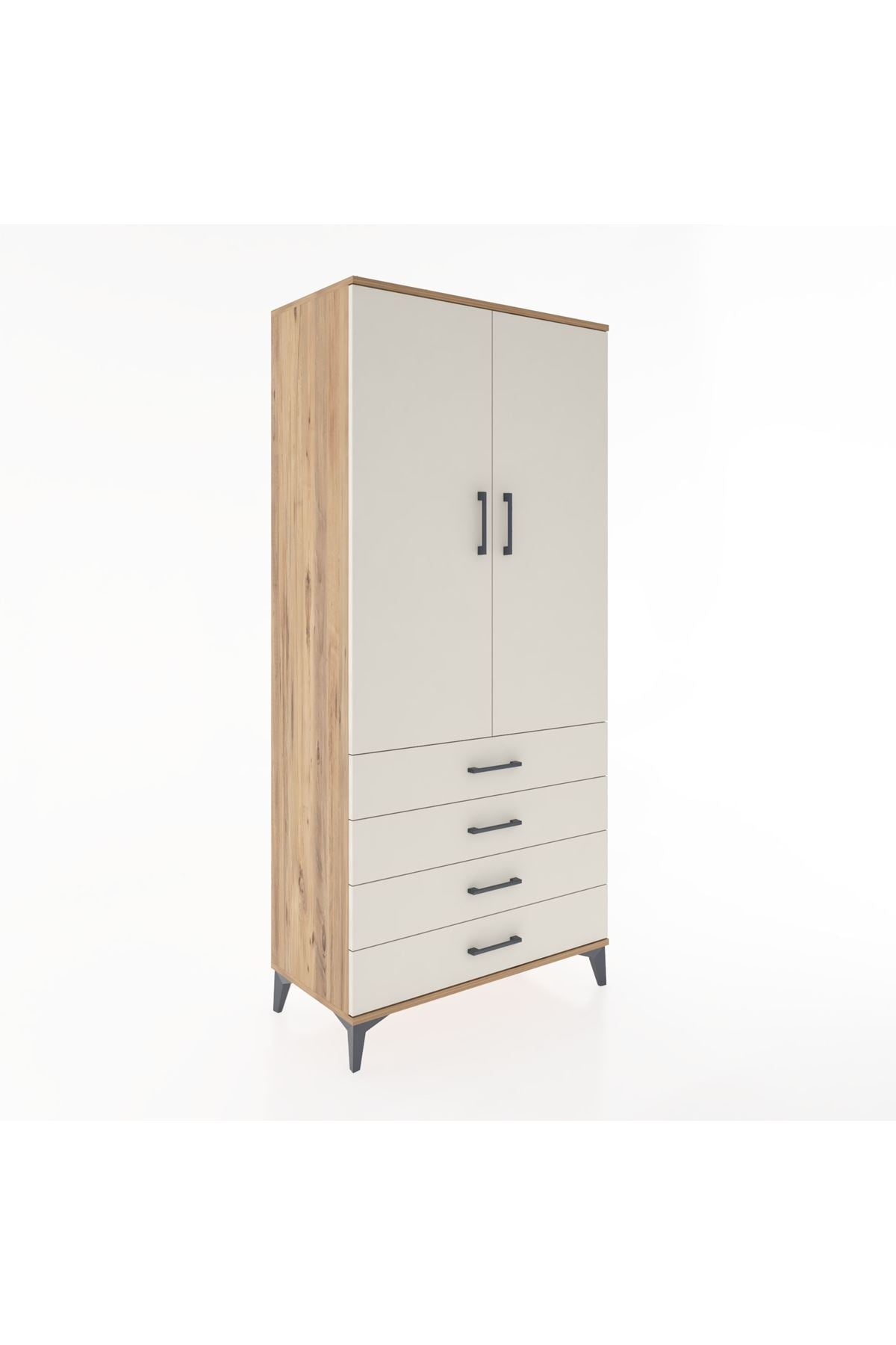 Hyperion Dolap 2 Raflı 4 Çekmeceli Tek Askılı 88x44x195 Çam-Aytaşı