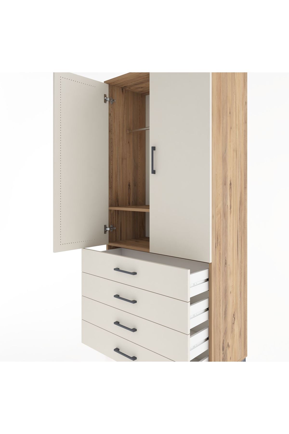 Hyperion Dolap 2 Raflı 4 Çekmeceli Tek Askılı 88x44x195 Çam-Aytaşı